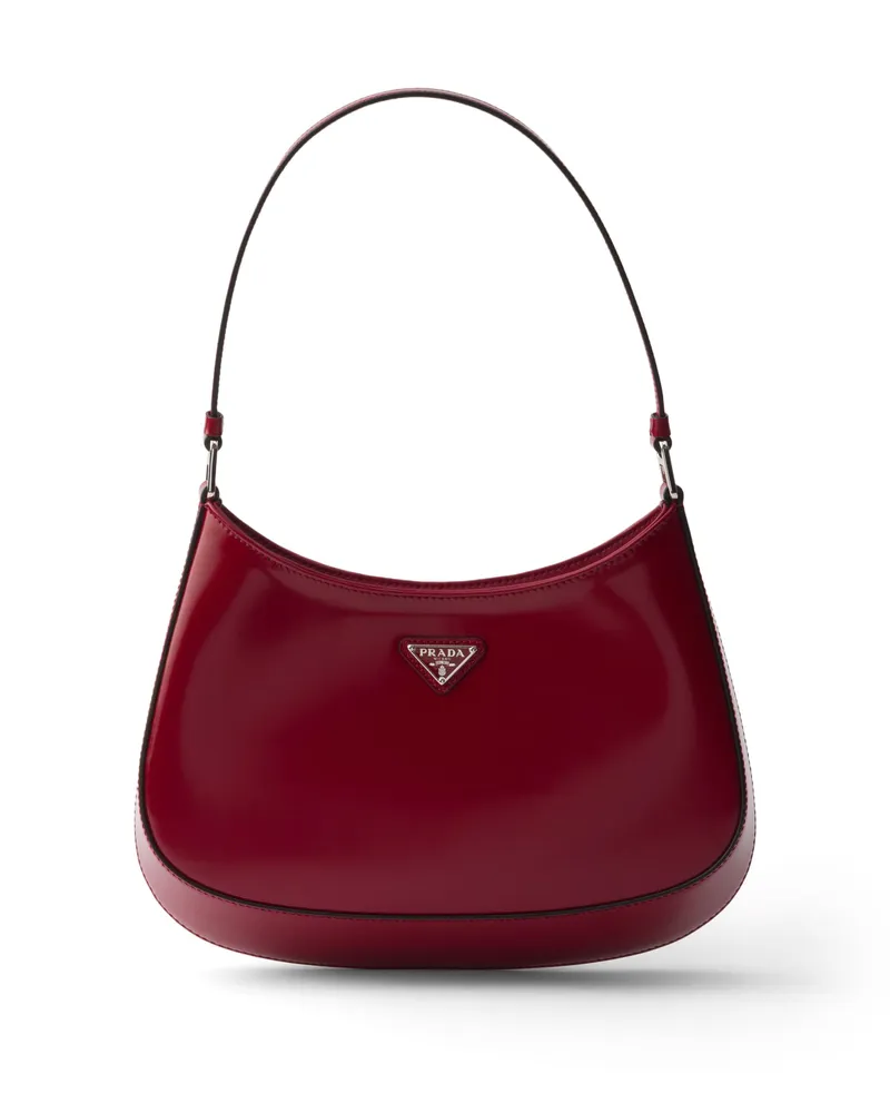 Prada Cleo Schultertasche Gebürstetes Leder, Damen, Rubinrot Rubinrot