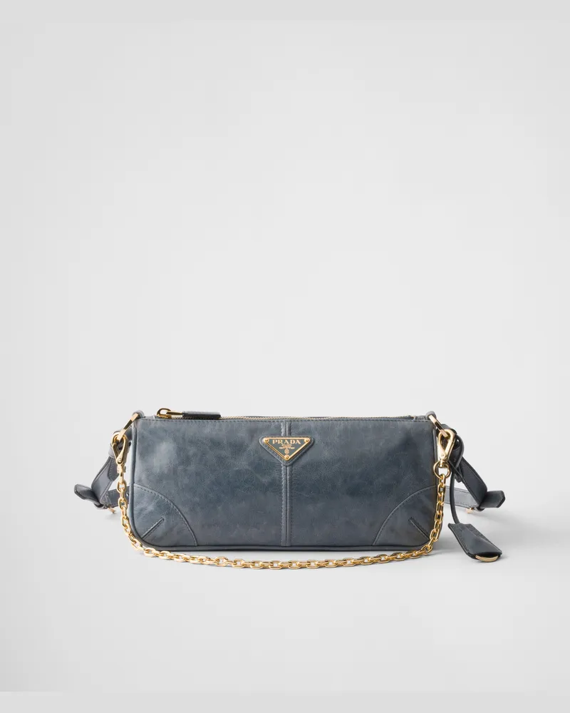 Prada Re-Edition 2002 Mittelgroße Schultertasche aus Leder Luftwaffenblau