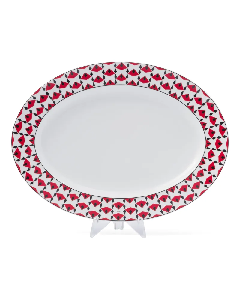 Prada Großer Servierteller Aus Porzellan – Vienna Red, , Schwarz/rot Schwarz