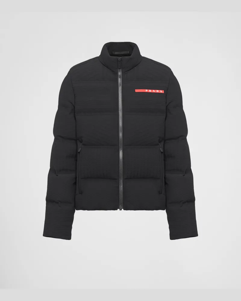 Prada Kurze Steppjacke aus technischem Strick Schwarz
