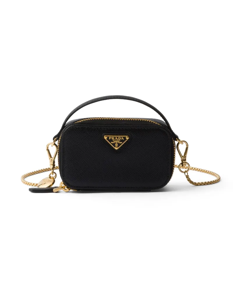 Prada Mini-pouch Aus Saffiano-leder, Damen, Schwarz Schwarz