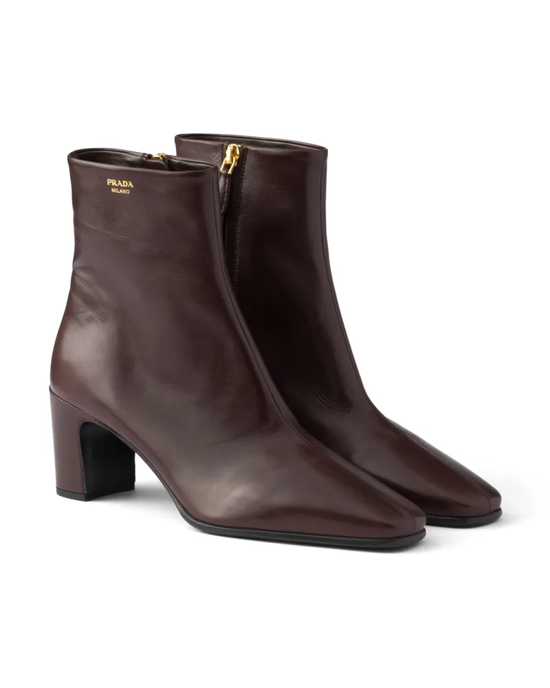 Prada Stiefeletten Aus Leder, Damen, Dunkelbraun, Größe Dunkelbraun