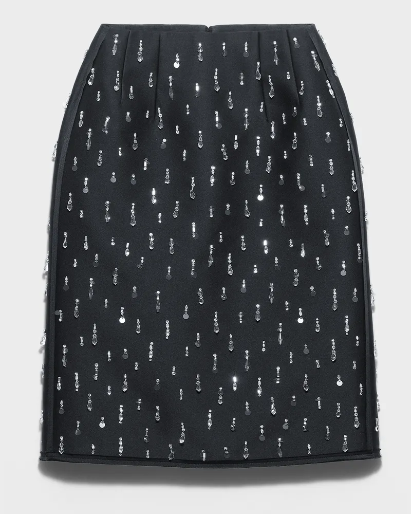 Prada Bestickter Midirock aus Scuba Schwarz