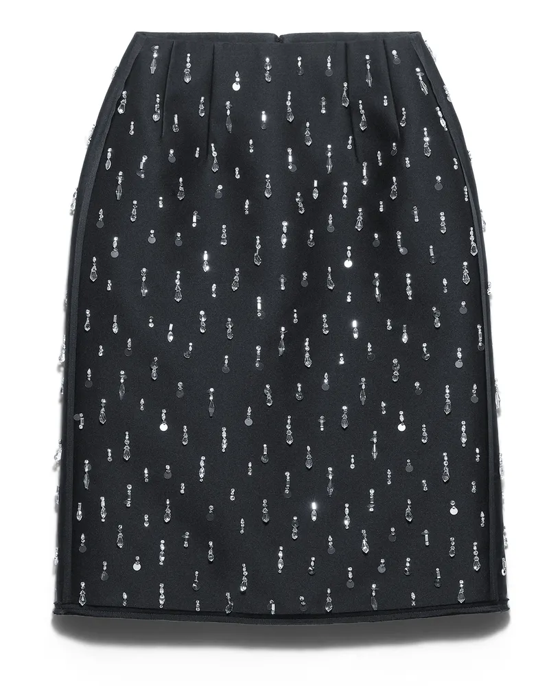 Prada Bestickter Midirock Aus Scuba, Damen, Schwarz, Größe Schwarz