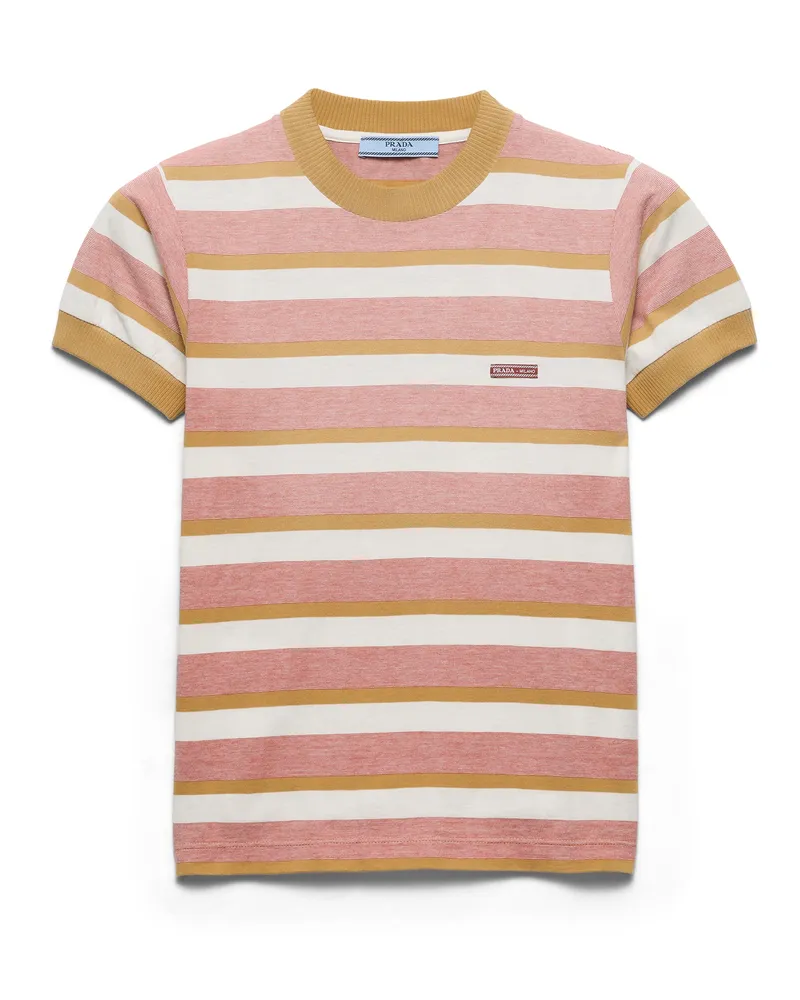 Prada Bayadere-streifen-t-shirt Aus Jersey, Damen, Rostrot/senfgelb, Größe Rostrot