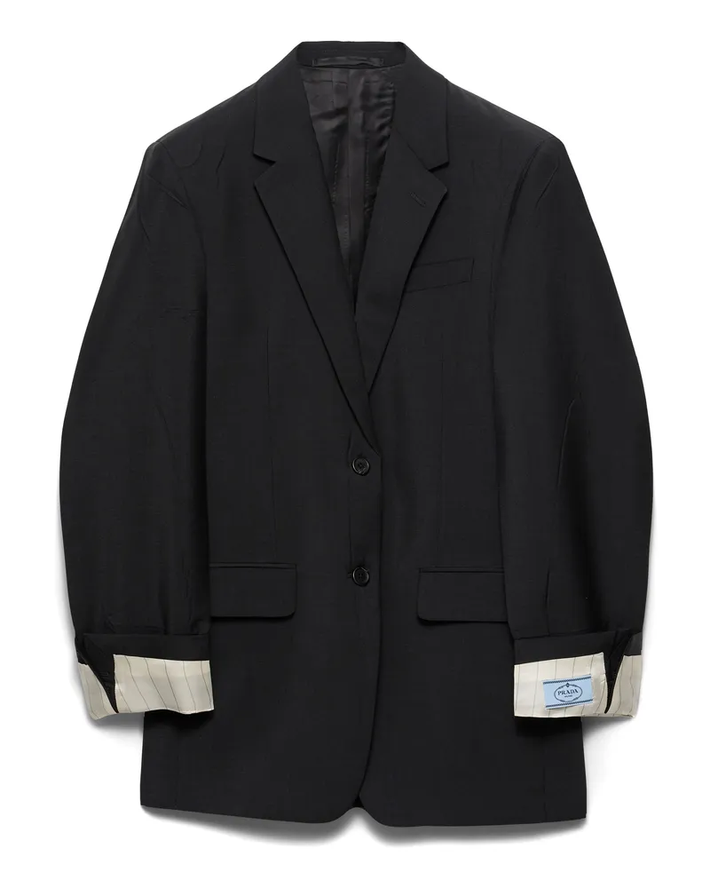 Prada Einreihige Jacke Aus Kid Mohair, Damen, Schwarz, Größe Schwarz