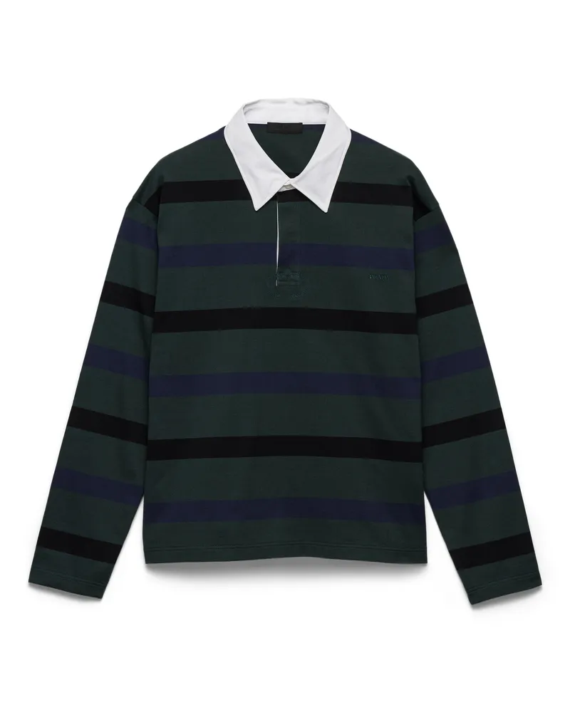 Prada Langärmliges Poloshirt Aus Baumwolle, Herren, Billiardgrün/marineblau, Größe Billiardgrün