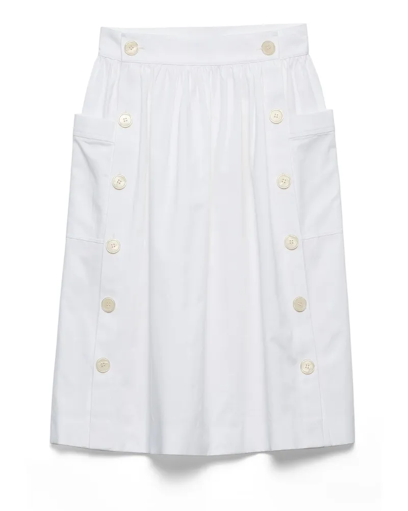 Prada Rock Aus Weichem Baumwoll-gabardine, Damen, Weiss, Größe Weiss