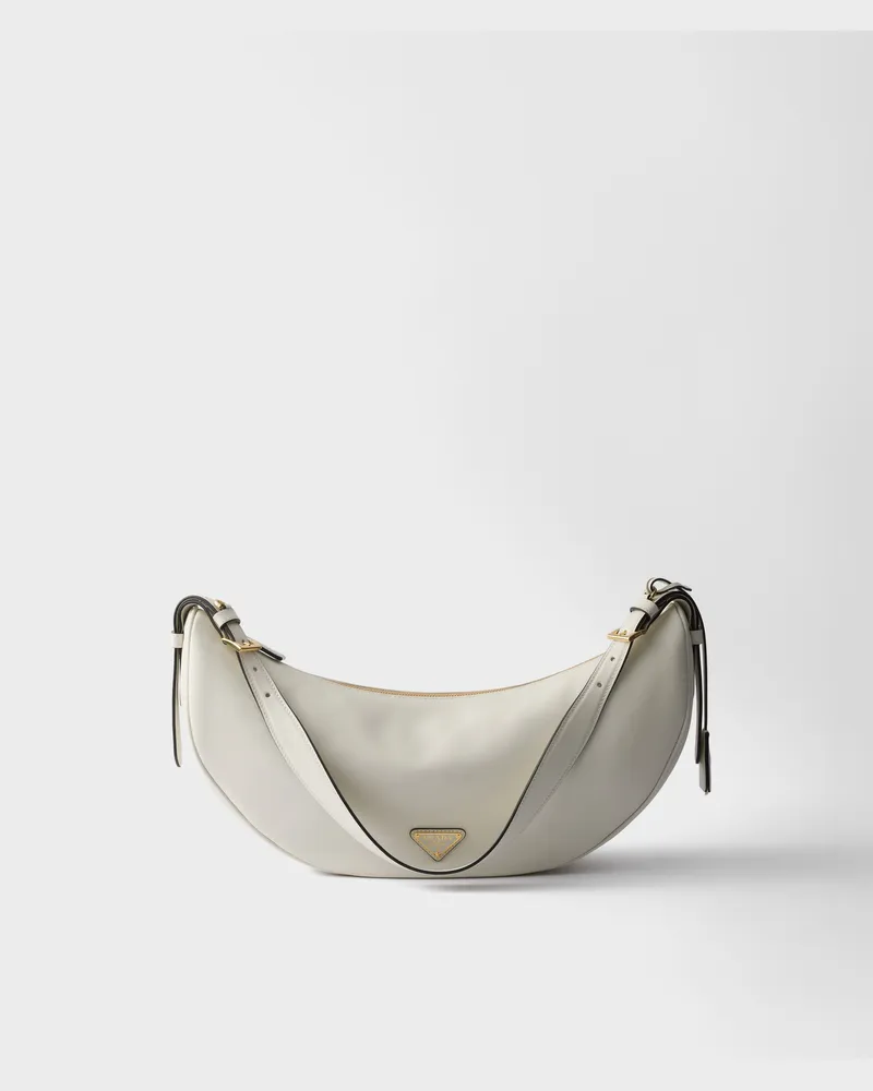 Prada Demi-lune Große Schultertasche aus Leder Weiss