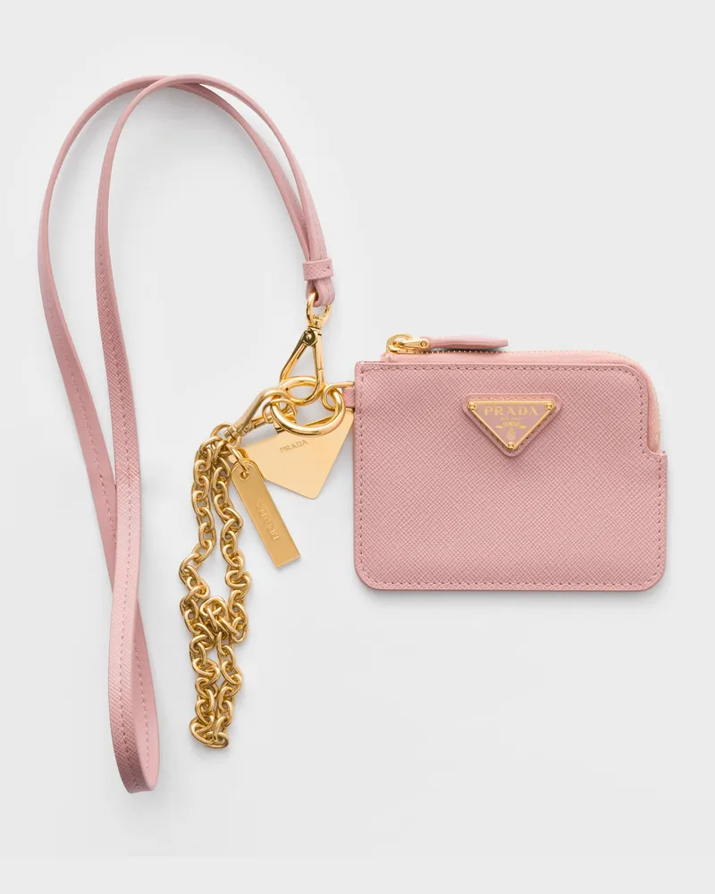 Prada Smartphone-Hülle aus Saffiano-Leder mit Kartenetui Pfirsich