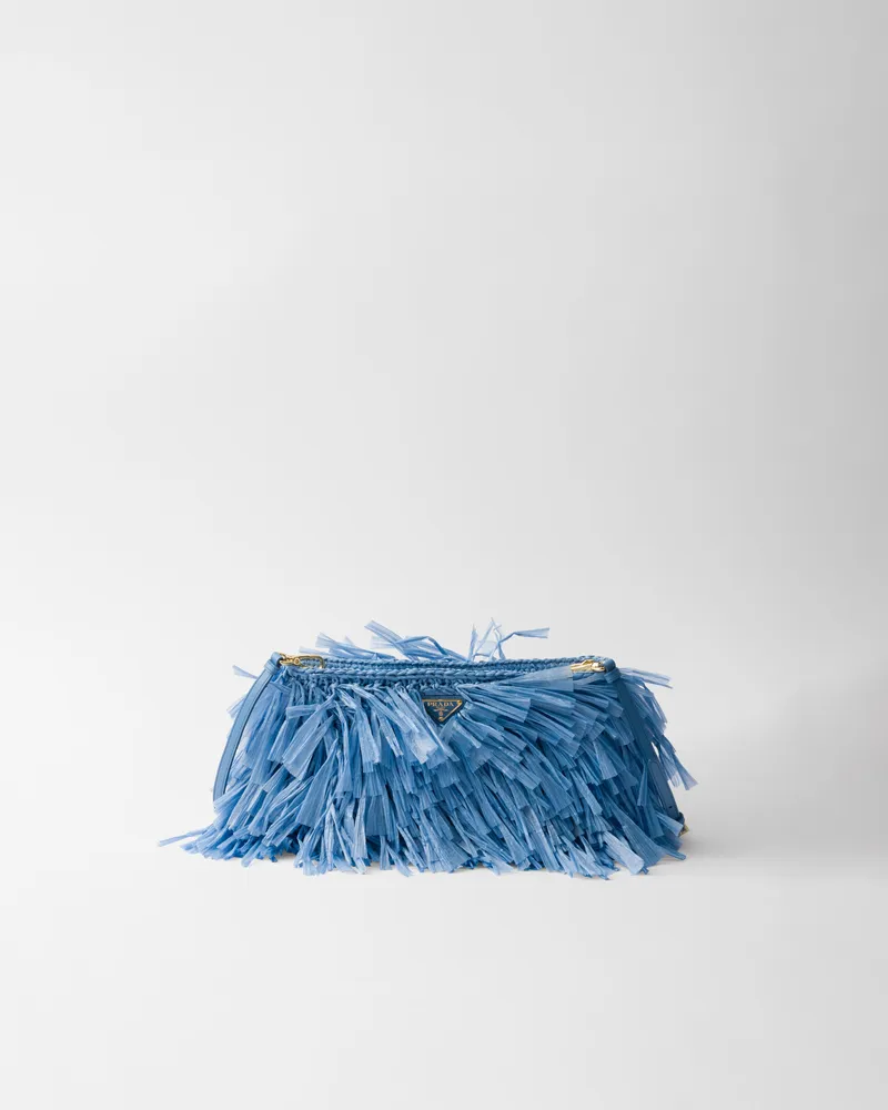 Prada Mittelgroße Häkel-Clutch mit Fransen Hellblau