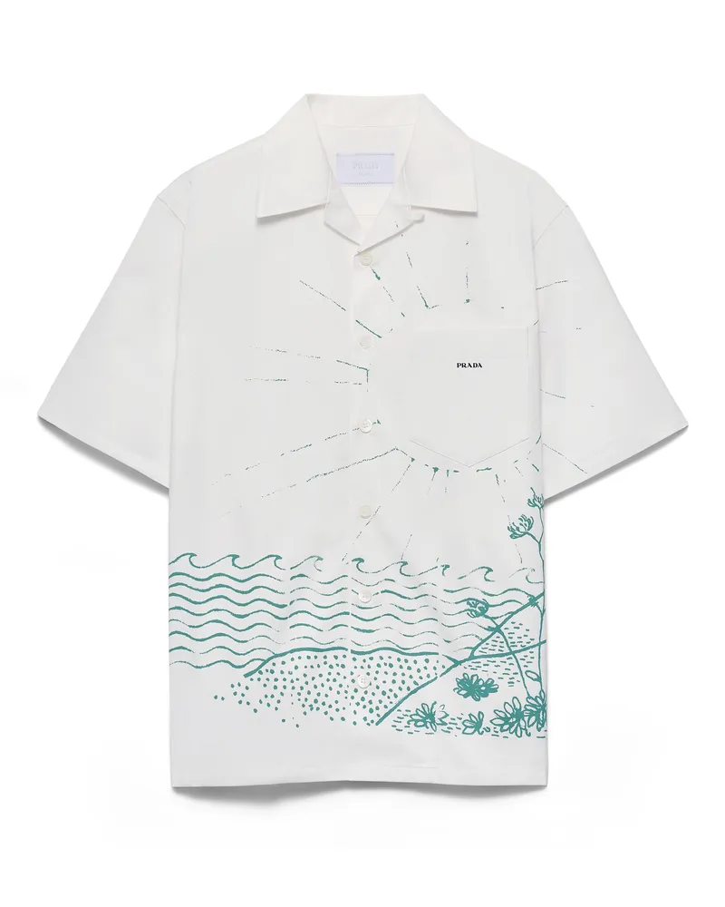 Prada Bowling-hemd Aus Bedruckter Baumwolle, Herren, Grün, Größe Grün