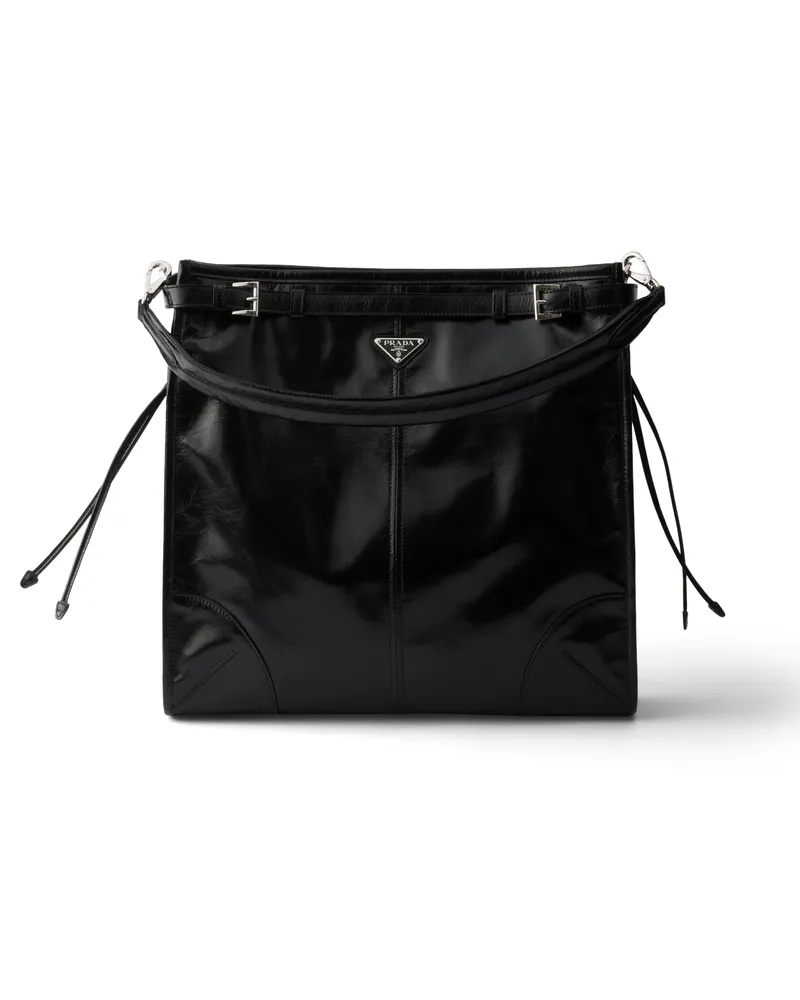 Prada Bonnie Schultertasche Aus Leder, Herren, Schwarz Schwarz
