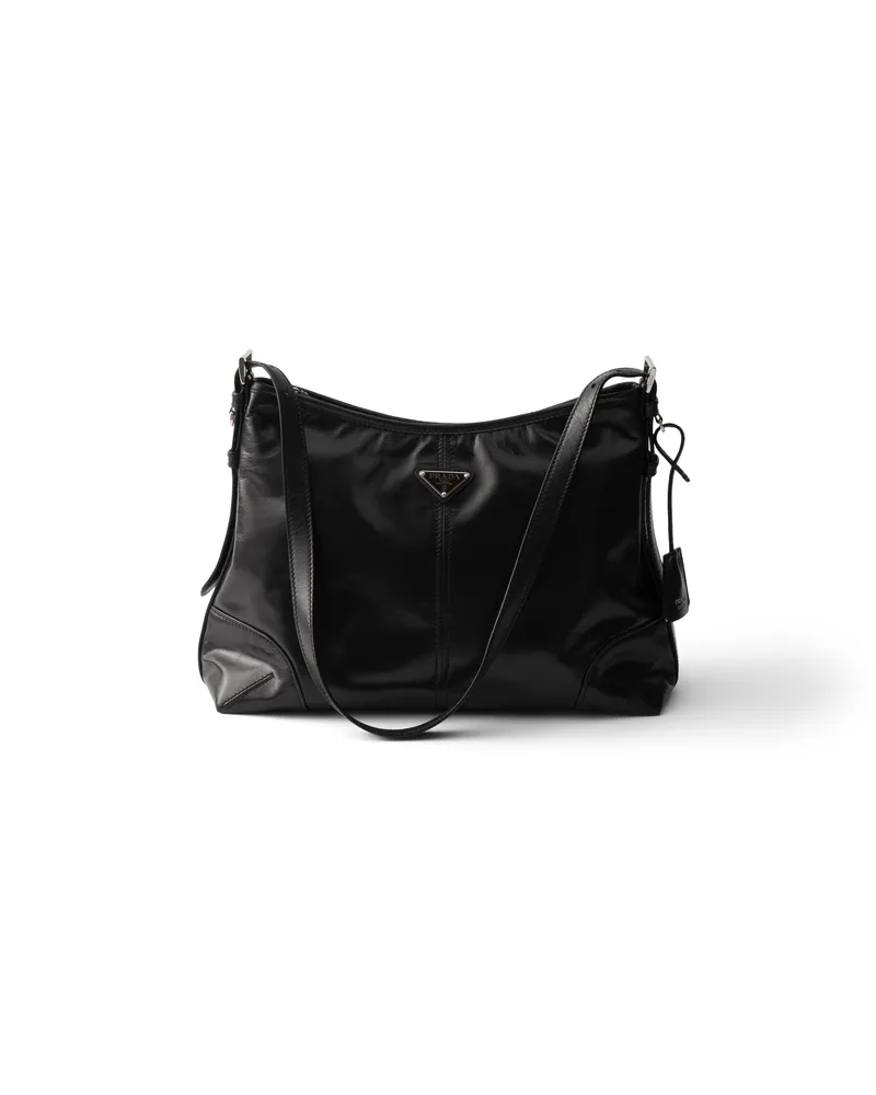 Prada Aimèe Large Leather Shoulder Bag, Damen, Schwarz Schwarz