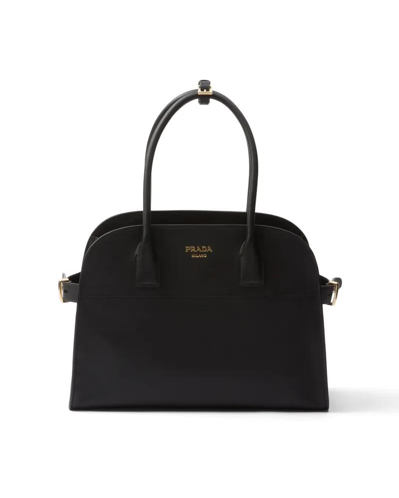Prada Mittelgroße Tote Bag Aus Leder, Damen, Schwarz Schwarz