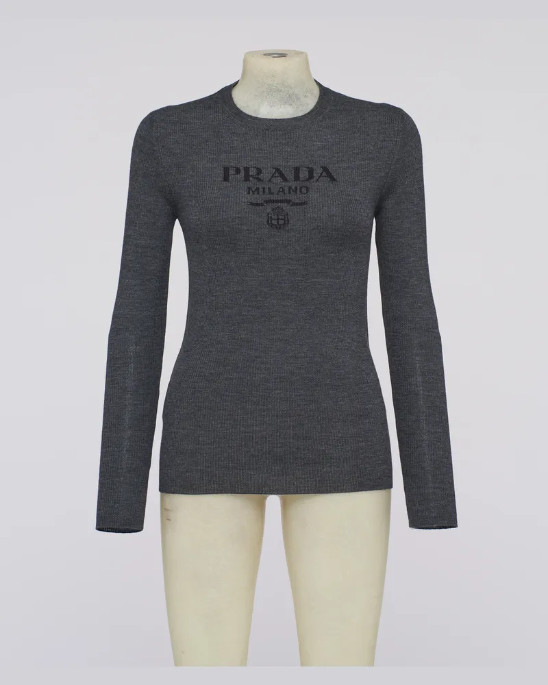 Prada Rundhalspullover Aus Superfine-wool, Damen, Anthrazitgrau, Größe Anthrazitgrau