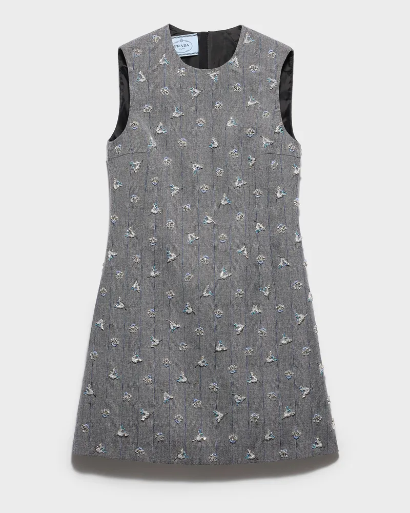 Prada Besticktes Minikleid aus Nadelstreifen Anthrazitgrau