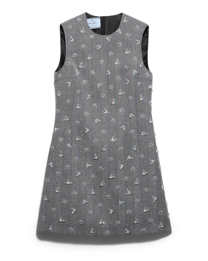 Prada Besticktes Minikleid Aus Nadelstreifen, Damen, Anthrazitgrau, Größe Anthrazitgrau