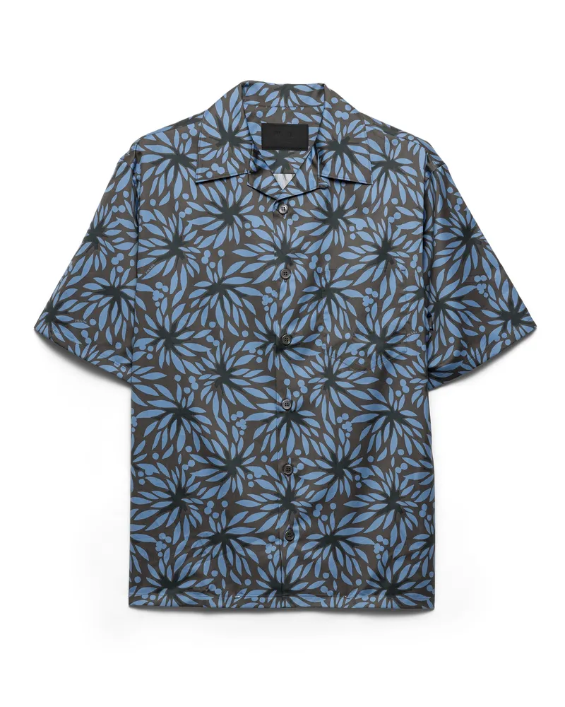 Prada Bowling-hemd Aus Bedruckter Baumwolle, Herren, Hämatit/nero, Größe Hämatit