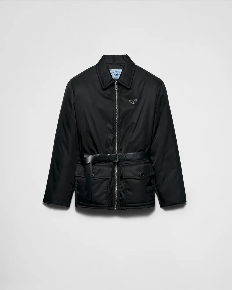 Prada Daunenjacke aus Re-Nylon mit Gürtel Schwarz