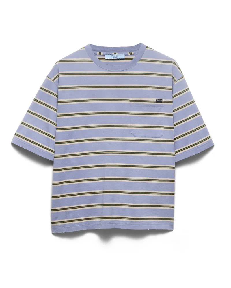 Prada Gestreiftes T-shirt Aus Baumwoll-jersey, Damen, Immergrün/limette, Größe Immergrün