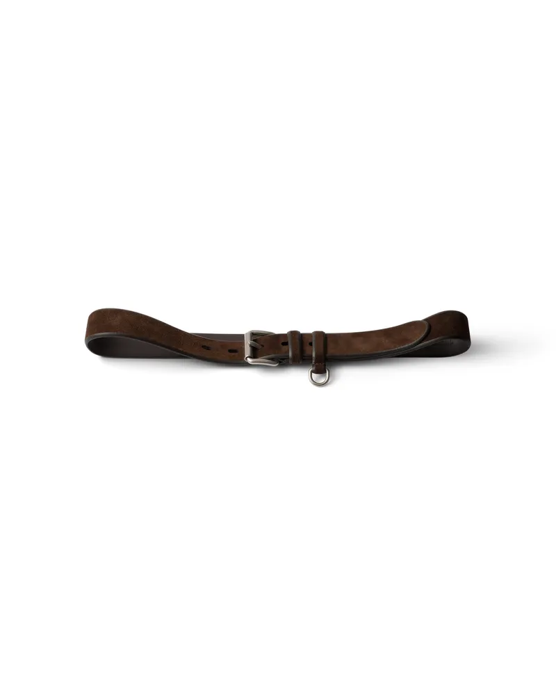 Prada Gürtel Aus Wildleder, Damen, Dunkelbraun, Größe Dunkelbraun
