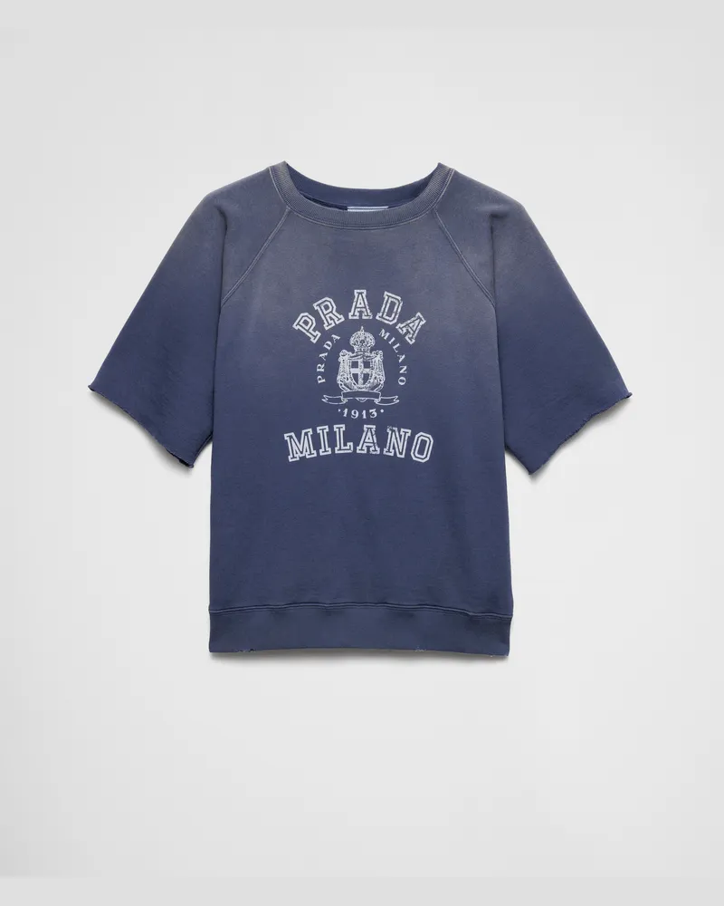 Prada T-Shirt aus Baumwollfleece Marineblau