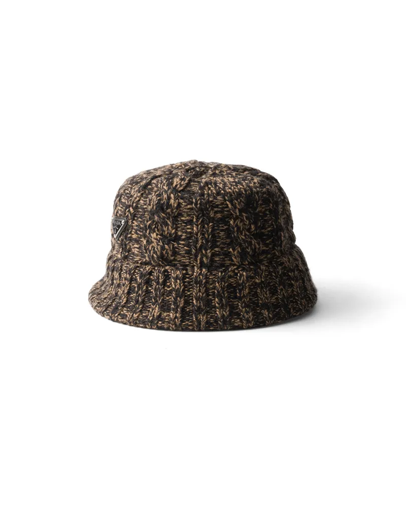 Prada Fischerhut Aus Melierter Wolle, Herren, Schwarz/kamel, Größe Schwarz