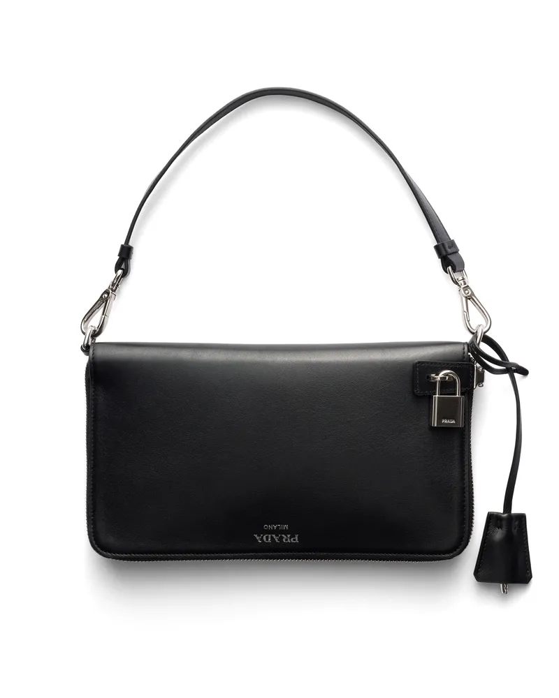Prada Mini Bag Aus Leder, Damen, Schwarz Schwarz