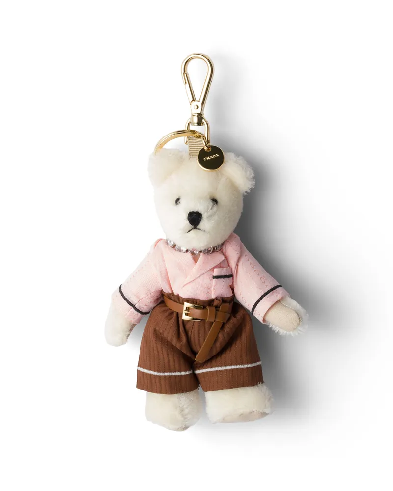 Prada Teddy Schlüsselanhänger Taschenanhänger, Damen, Weiß/pfirsichfarben Weiß