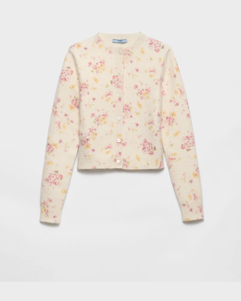 Prada Strickjacke aus Wolle mit Blumenmuster Begonienrosa
