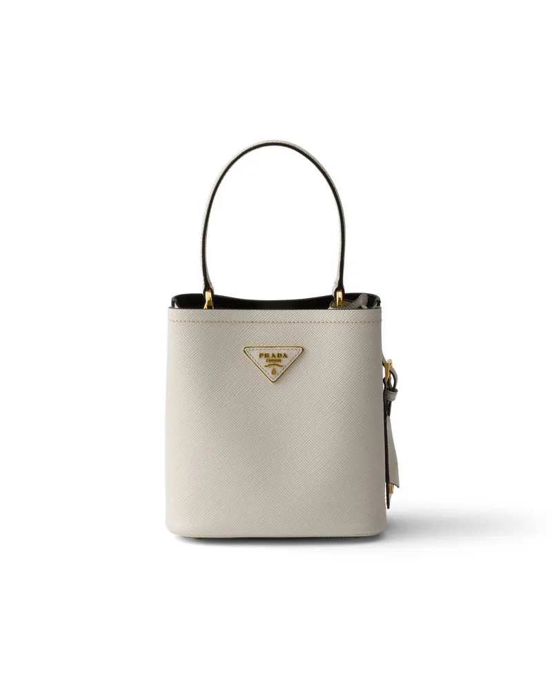 Prada Panier Mini Bag Aus Saffiano-leder, Damen, Kalkweiss/schwarz Kalkweiss