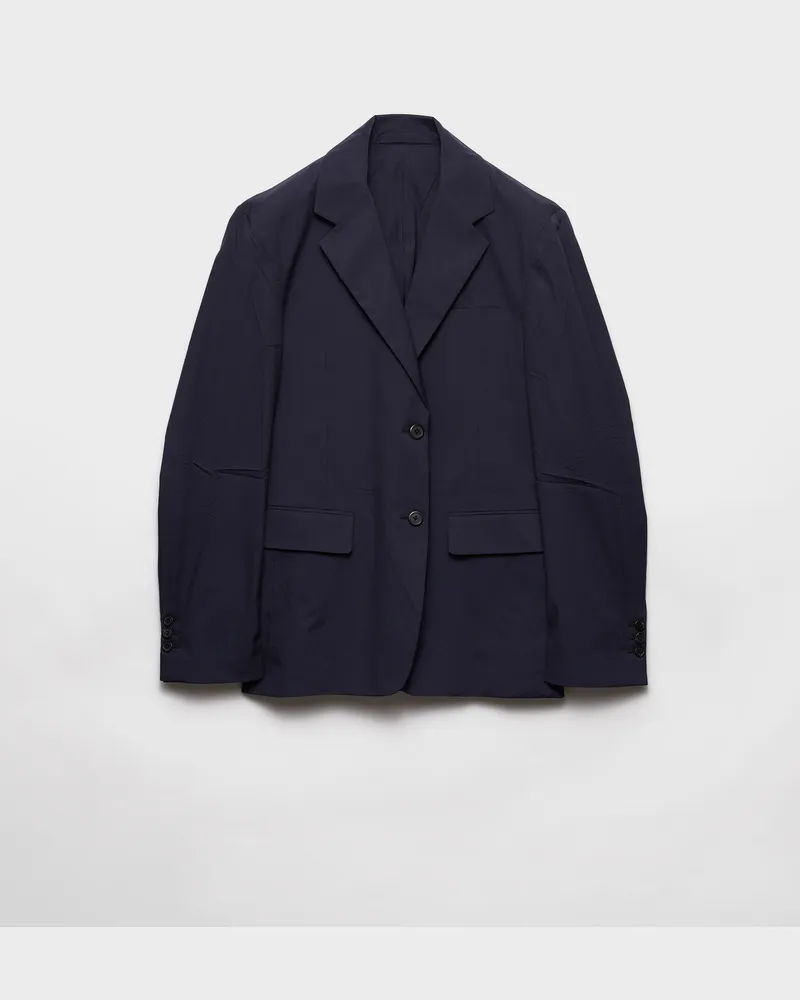 Prada Einreihige Jacke aus Stretch-Popeline Blau