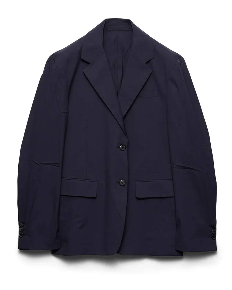 Prada Einreihige Jacke Aus Stretch-popeline, Damen, Blau, Größe Blau