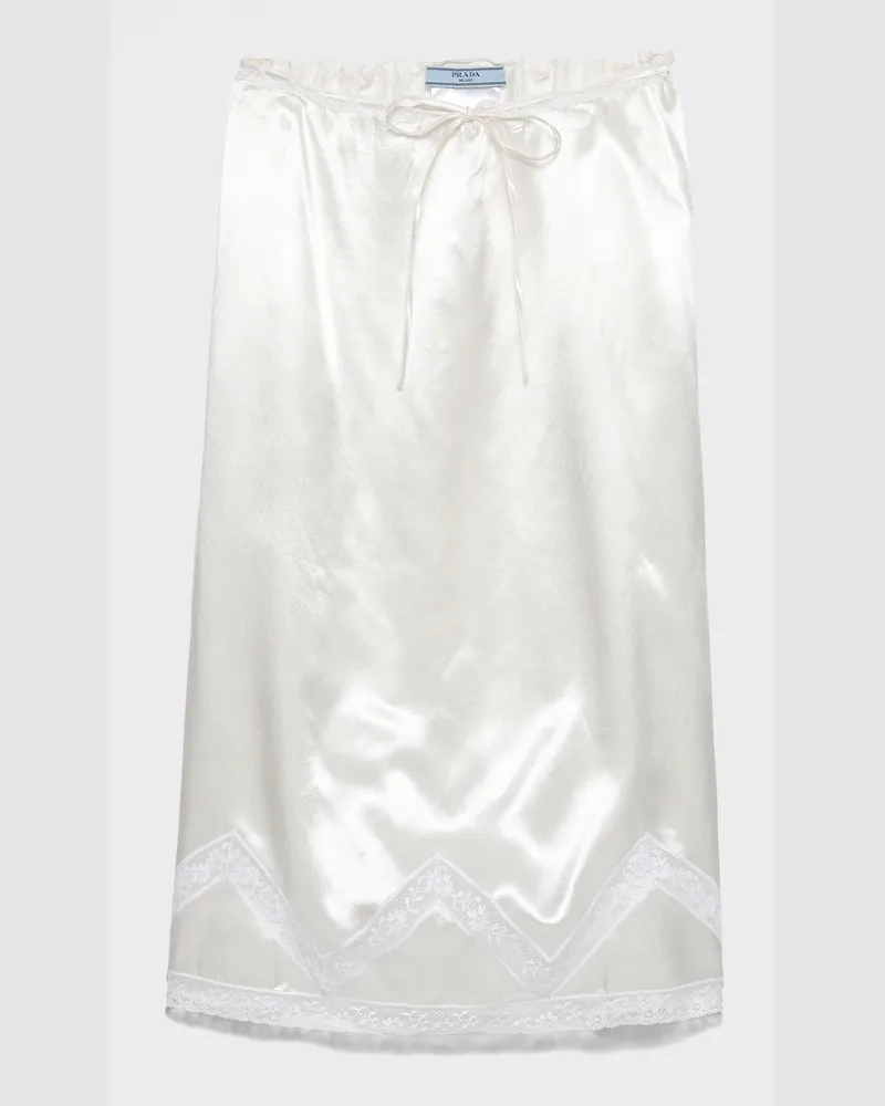 Prada Bestickter Rock aus Satin Weiss