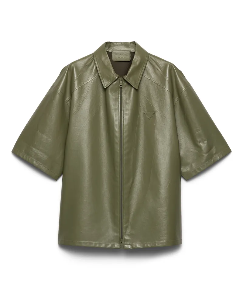 Prada Reißverschlusshemd Aus Nappa-leder, Damen, Olivgrün, Größe Olivgrün