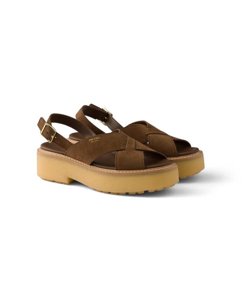 Prada Wildledersandalen, Damen, Kakaobraun, Größe Kakaobraun