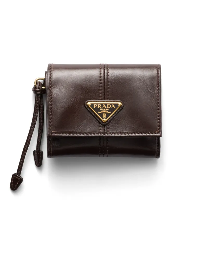 Prada Kleine Geldbörse Aus Leder, Damen, Dunkelbraun Dunkelbraun