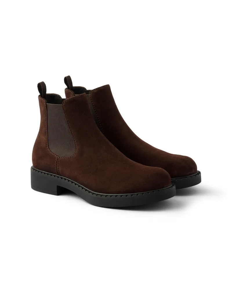 Prada Chelsea Boots Aus Wildleder, Herren, Dunkelbraun, Größe 9,5 Dunkelbraun
