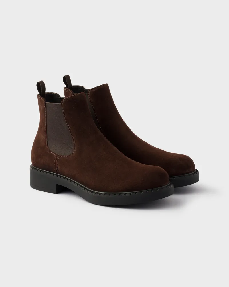 Prada Chelsea Boots aus Wildleder Dunkelbraun