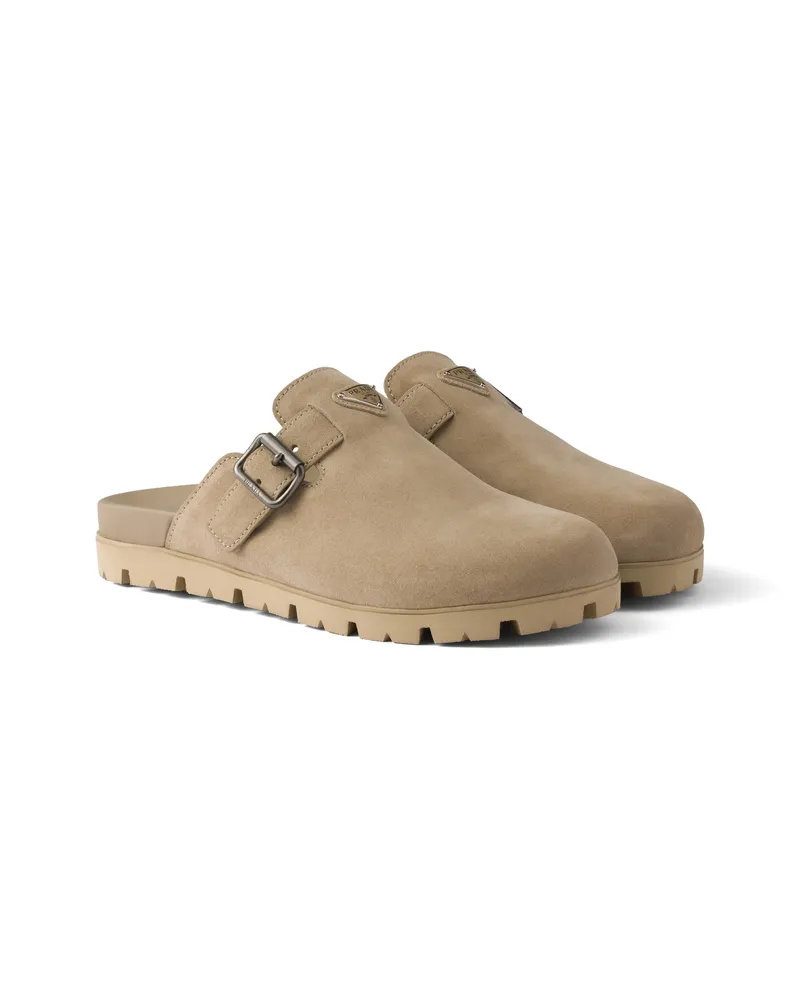 Prada Mules Aus Wildleder, Herren, Wüstenbeige, Größe 12 Wüstenbeige