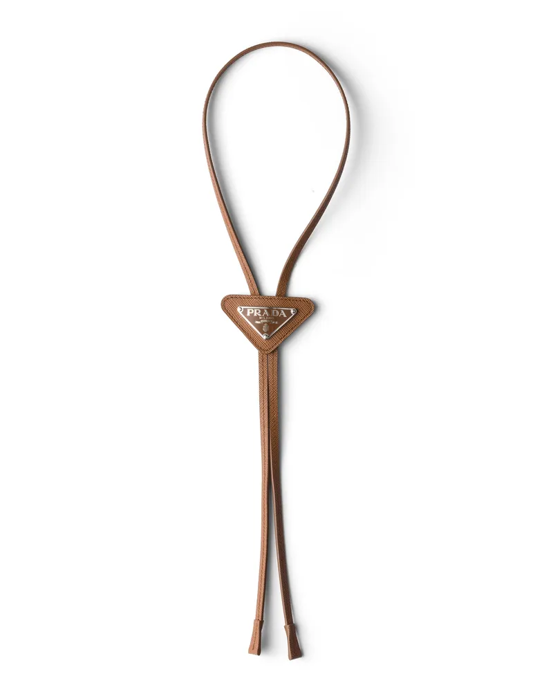 Prada Bolo Tie Aus Saffiano-leder, Herren, Hellbraun Hellbraun