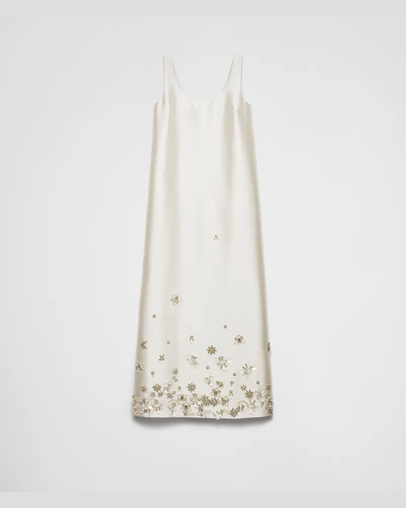 Prada Langes besticktes Kleid aus Seide und Wolle Weiss