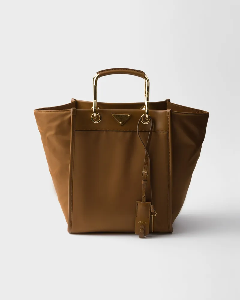 Prada Mittelgroße Tote Bag aus Re-Nylon und Leder Brandy