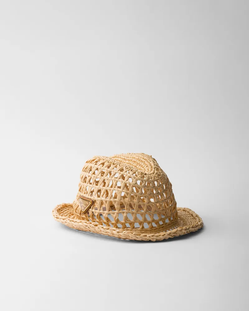 Prada Gehäkelter Fedora-Hut Natur