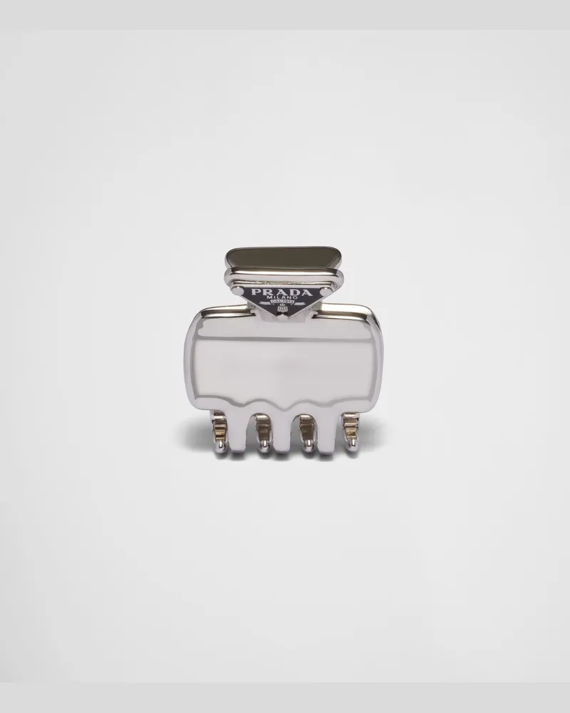 Prada Haarspange aus Metall Stahlgrau