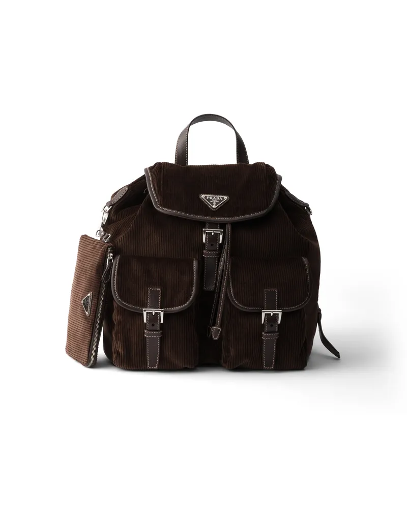 Prada Mittelgroßer Rucksack Aus Cord Und Leder, Damen, Ebenholz Ebenholz