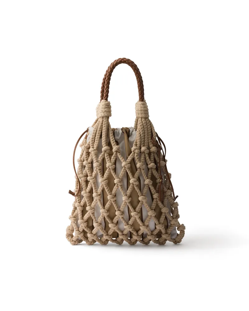 Prada Noué Mittelgroße Tasche Aus Baumwoll-makramee, Damen, Kordel/kamelbeige Kordel