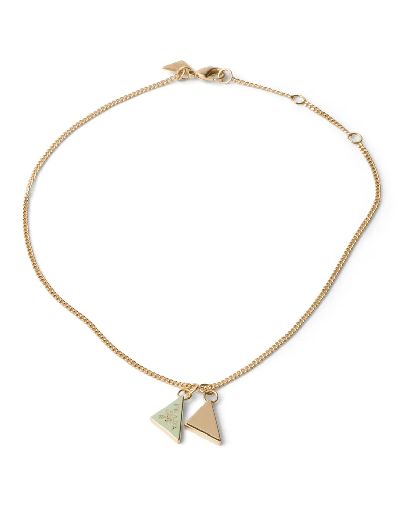 Prada Halskette Aus Emailliertem Metall, Damen, Goldfarben/aqua Goldfarben