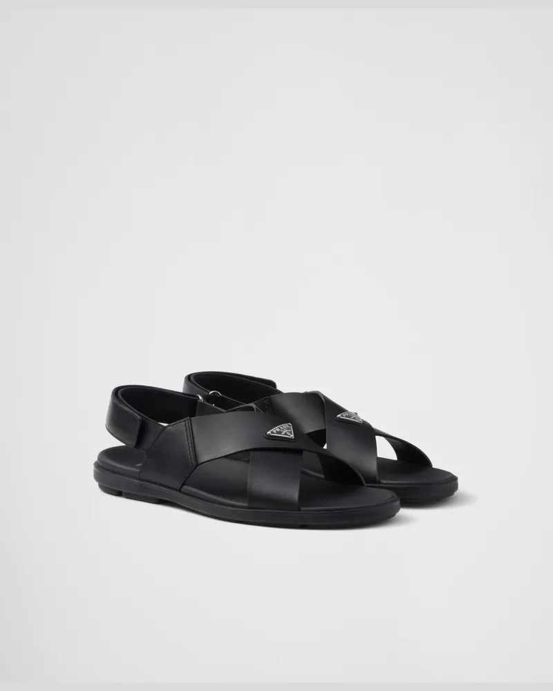 Prada Sandalen aus Leder mit gekreuztem Band Schwarz